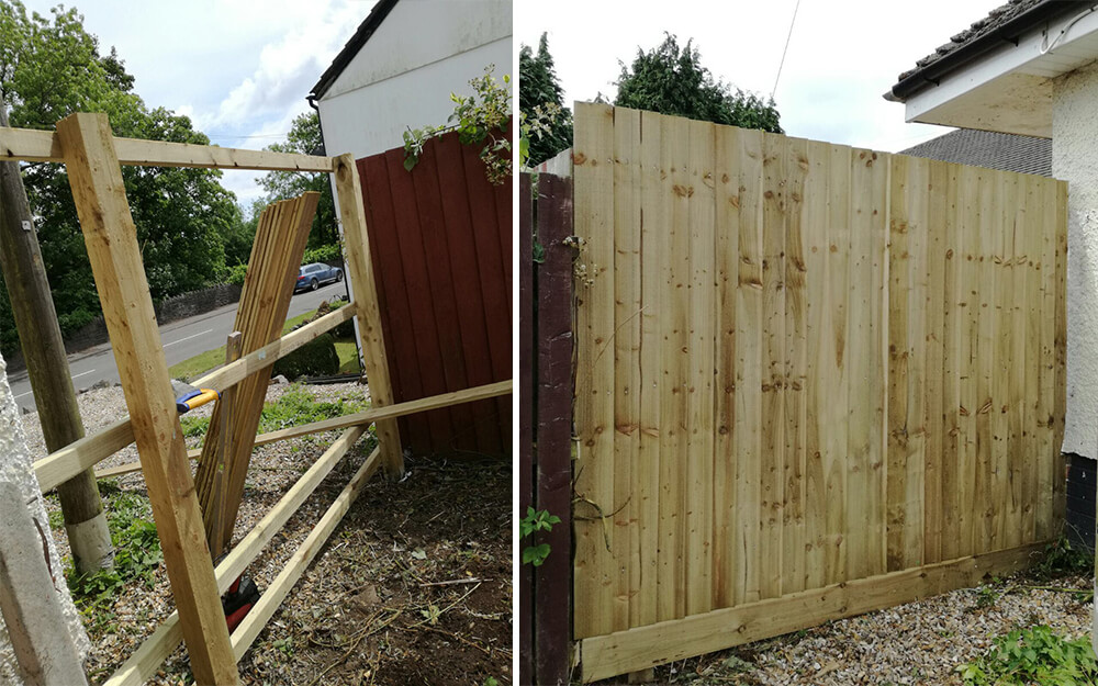 Before and after image of fence installation